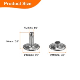 sourcing map 60 Sets Double Cap Leather Rivets, 10x10mm Round Cap Tubular Metal Studs Leather Crafting Rivets for Fabric Belt Pet Collar Boot Bag Repair and Decoration, Silver