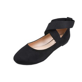 Feversole Suede Elestic Flat, Round Toe Stretchy Women's Ballet Flats, Suede Black
