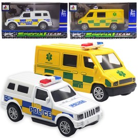 WFKKMEQ Model Car, 2PCS Toy Vehicles Set Friction Powered Vehicle Ambulance Toy Diecast Model Cars Alloy Pull Back Vehicles Toys 1:43 Scale Emergency Vehicle Toys Souvenir Gifts for Boys and Girls