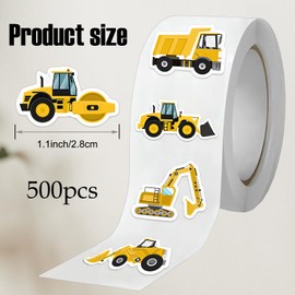 MANSVS 1000 PCS Construction Stickers, Excavator Stickers Roll, Funny Truck Excavator Construction Themed Vehicle Stickers, 2 Roll