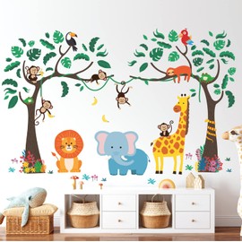 DECOWALL Jungle Trees and Animals Wall Sticker Decor Kindergarten Nursery Kids Room SG-2112
