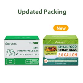 GreFusion Compostable Trash Bags, Small 2.6 Gallon, 270 Count, 0.72 Mils Thick, Eco Friendly, ASTM D6400 & BPI Certified, Composts Food Scraps, No Leaks