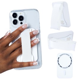 LoveHandle PRO MagSafe Compatible Magnetic Phone Grip w/Kickstand - Mount, Strap and Stand for Smartphone and Tablet - MagSafe Ring Included - Fits All Devices - White Silicone