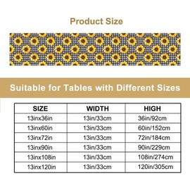 Farmhouse Sunflower Table Runner Flower Black White Checkered Background Art Printed Kitchen Dining Room Party Decor 13x36inch