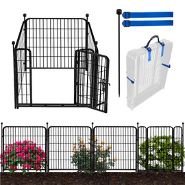 ADAVIN Dog Playpen 36 inch, Low Threshold Door 4 Panels Total 8.9 Ft(L) Tall Garden Fence, Dog Fence Outdoor for Yard, Black Metal Dog Pen Indoor, Dog Exercise Fence for RV Camping