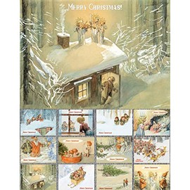 PIXILUV CHRISTMAS Greetings Cards 12 Notecards ~ Gnomes and Fairies in the Winter ~ Vintage Postcards Reprint