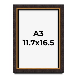 A3 11.7x16.5 Frame Brown Walnut & Gold Trim Solid Wood Chaps Picture Frame | 1.25 Inch Moulding Width | 0.44 Inch Deep | Includes Shatter Resistant Acrylic Plexiglass, Foamboard Backing and Hanging