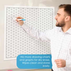 Geyer Instructional - 24" x 24" Dry Erase Magnet Isometric Grid Sheet, 1" Spacing, Magnetic Adhesive Graph with a Reusable Drawing Surface for Drafting, Geometric Sketching, and Design Projects