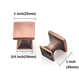 Khtumeware 10 Pack 1 inch Brushed Antique Copper Cabinet Knobs Square Drawer Handles for Kitchen and Dresser Drawers