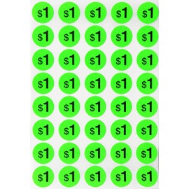 Price Stickers Garage Sale Labels - Preprinted Pricing Label Bright neon Fluorescent Green $1.00 Dollars + Bonus Blank Dots 3/4" 19mm Diameter - Pack of 1040 by Royal Green