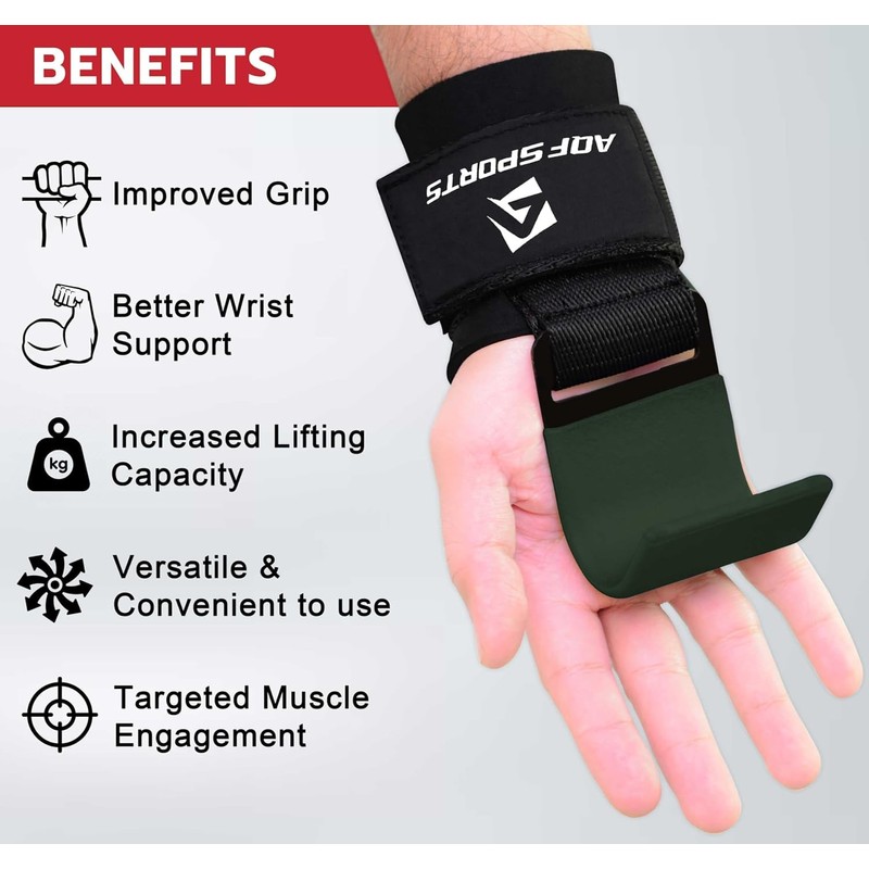 AQF Weight Lifting Hooks Straps, Non-Slip Rubber Coating Grips 8mm