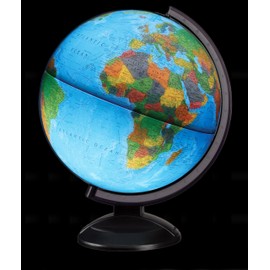 Replogle Ready to Assemble Illuminated World 12" Raised Relief Diameter Globe, USA Cartography, Modern Acrylic Globe Stand and Blue Ocean Globe Ball. Easy to assemble globe that shows both Political and Vegetative information including political borders 