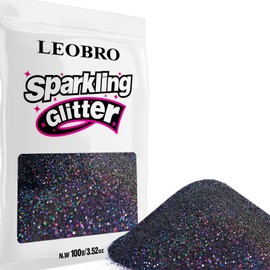 LEOBRO 100g / 3.5 oz Black Glitter, Holographic Fine Glitter for Crafts, Resin, DIY Jewelry Keychains Flowers Party Decorations