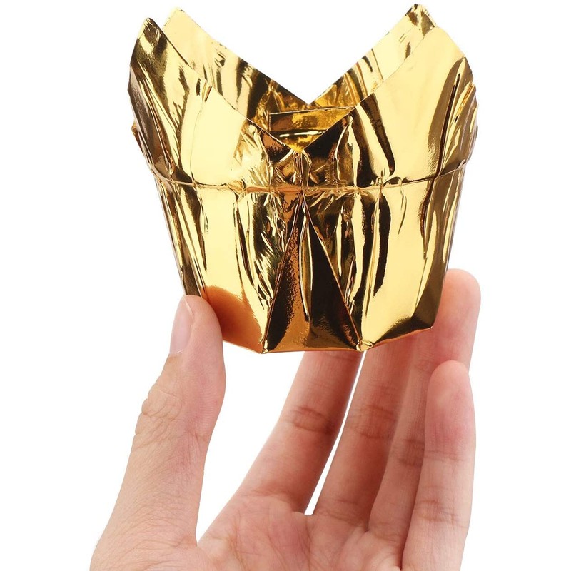 EUSOAR Disposable Baking Cups, 3.5 Ounce 100pcs Gold Tulip Aluminum
