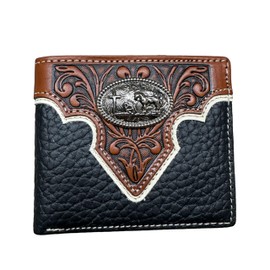 Western Stakes Mens Wallet Floral Tooled Cowboy Praying Concho Embossed Cowboy Western Leather Wallet High End Leather Mens Wallets Leather Rodeo Gifts For Men (Black)