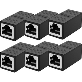Dingsun RJ45 Coupler, in-Line Coupler Cat7 Cat6 Cat5 Cat5e Network Cable Extender Adapter, Support 100BASE-TX (Black 6 pcs)