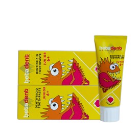 Betadent Junior 6+ Strawberry Set of 2 Teeth for Ages 6+ Natural Formulation, Anti-Plaque and Anti-Decay Balanced Dosage of Fluorine Salts at a Concentration of 950
