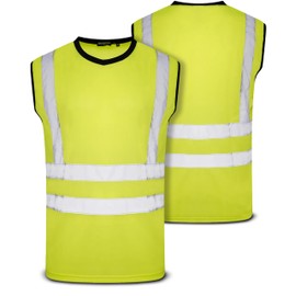 Mega_JumbleSale® Hi Vis Viz Sleeveless T-Shirt Vest | High Visibility Safety Security Workwear Sleeveless Tank Muscle Top (M, Hi Vis Yellow Vest)