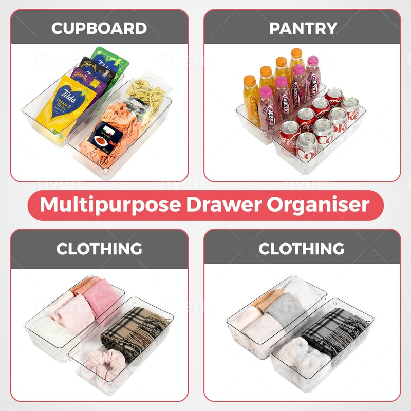 Amtido Drawer Organiser Tray Set - Clear Plastic Containers for