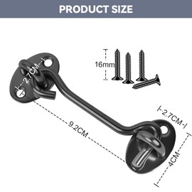 Flintronic Pack of 2 Storm Hooks, 4 Inch Stainless Steel Cabin Hooks, Latch Door Storm Hooks, Gate Hook Lock with Screws Hooks, Door Hooks for Garage Door, Window, Barn Door, Door Locks (Black)
