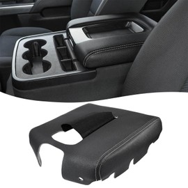 Center Console Cover Replacement for Chevy Silverado & GMC Sierra 1500 2500 3500 2014 2015 2016 2017 2018, Jump Seat, Vinyl Leather Arm Rest Protector, Anti-Scratch, Black, Black-Gray Stitching