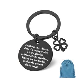 ORUZA Keyring "Du Schaffst das Glücksbringer" Keyring Metal Courage Keyring with Engraving for Women Men Family Friends Colleague Students, black