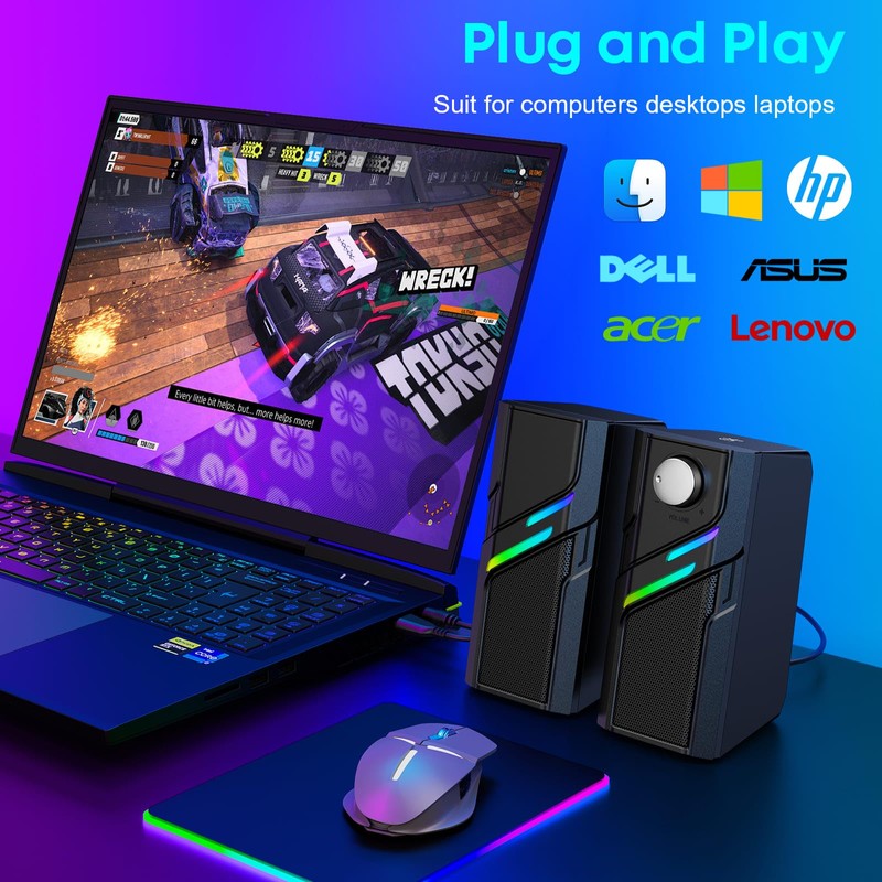 LENRUE Computer Speakers for Desktop PC with Easy Knob, Clear