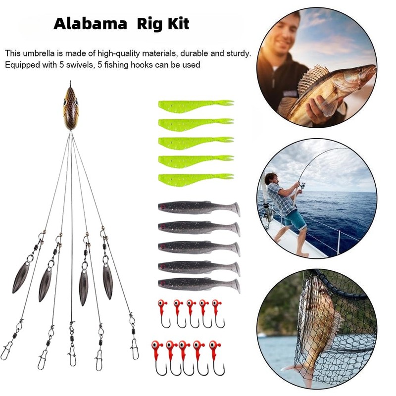 Owemtao Alabama Rig Kit 5 Arms Alabama Umbrella Rig Bass