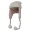 Fleece Teddy Bear Ear Trapper Winter Hat w/Pom Tassels Pink/White