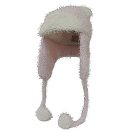 Fleece Teddy Bear Ear Trapper Winter Hat w/Pom Tassels Pink/White