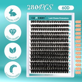 GEMERRY Individual Eyelashes 60D Curl Cluster Lashes Natural Eyelash Extension 280pcs Mixed Tray Reusable Handmade Home Application (60D-0.07D-10-18MIX)
