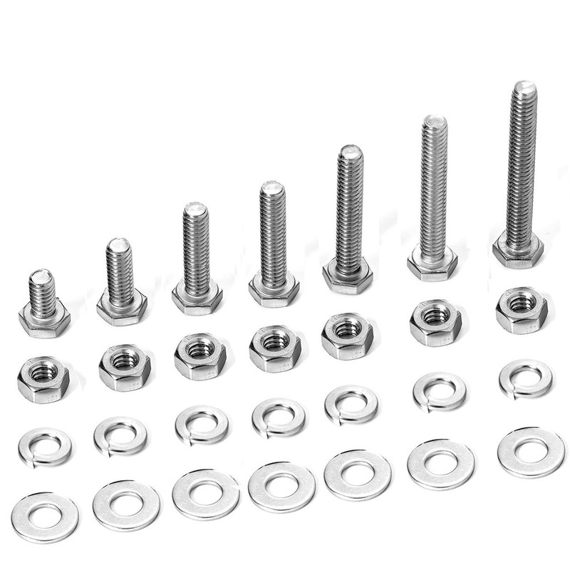 280PCs 1/4-20 Hex Bolts Screws Hex Nuts Flat Washers Lock