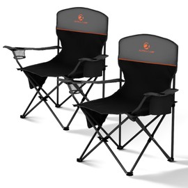 ALPHA CAMP Folding Camping Chairs for Adults Lawn Chairs Outdoor Chairs Support 225 LBS Portable Camp Chairs with Cup Holders Cooler Pouch for Outdoor, 2 Pack (Black)