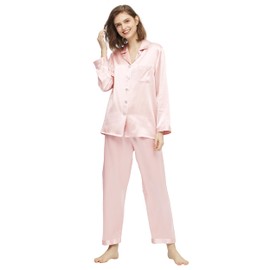 LilySilk Silk Pajamas for Women Button Up Pajamas Set for Ladies Girls Soft Maternity Pajamas Birthday Bridal Party Gift for Christmas Anniversary Valentine's Day,Pink L