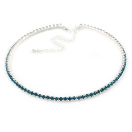 Avalaya Thin Teal Blue Crystal Choker Necklace/Silver Tone/ 36cm L/ 10cm Ext
