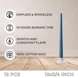 Sonedly 12 inch Taper Candle 12 Pack - Unscented Hand-Dipped Tapered Candles Long Burning Perfect for Home Interior - Dripless and Smokeless Tapered Candles - 10-Hour Burning Dark Blue Candles