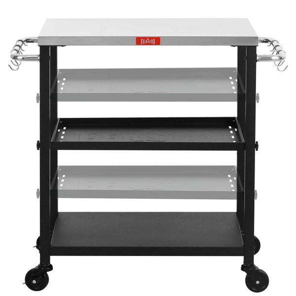 Feasto 3-Shelf Adjustable Layer’s Indoor & Outdoor Food Prep Kitchen Cart, Movable Worktable,Pizza Oven Table,BBQ Grill Cart, Stainless Steel Table Utility Cart on 4 Wheels, L34 x W16.1 xH33''