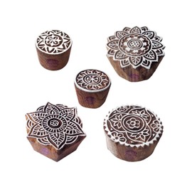 Royal Kraft Urban Pattern Mandala and Round Wooden Blocks Stamp (Set of 5)