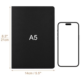 ZCZN A5 Blank Notebooks – 5 Pack, Black Kraft Cover Plain Notepads for Sketching, Notes, Travel & School Use