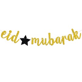 Gold Glitter Eid Mubarak Banner, 2025 Hajj Decoration, Muslim Islam Celebration Eid Party Decorations Supplies
