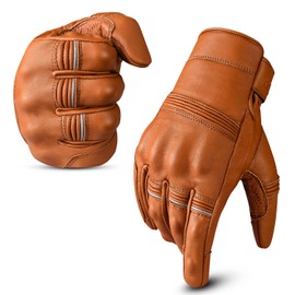 Oro Biker Motorbike Gloves Premium Leather Motorcycle Motorbike Gloves Touch Screen Knuckle Protective Full Finger Racing Riding Gloves (TAN, L)