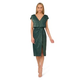 Adrianna Papell Women's Foil Woven Midi Dress, Dark Ivy