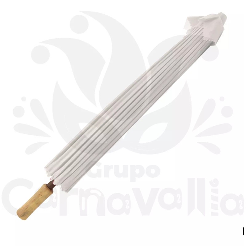 Grupo Carnavallia Sombrilla China Madera Blanca Tela Bambú Flores Boda