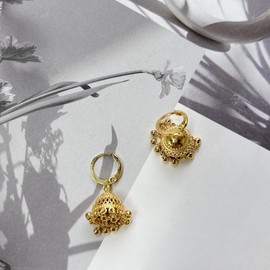 Gold Indian Jhumki Bell Hoop Vintage Statement Earrings for Women Retro Ethnic Bohemian Hollow Jhumka Round Bells Tassel Dangle Drop Earring Bollywood Traditional Boho Gypsy Huggie Hoops Jewelry Gift,