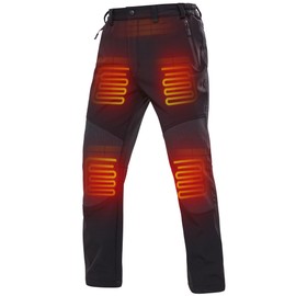 DEWBU Heated Pants for Men with 12V Battery Pack Fleece Lined Outdoor Softshell Pants Electric Heating Trousers, Men's Black, 2XL