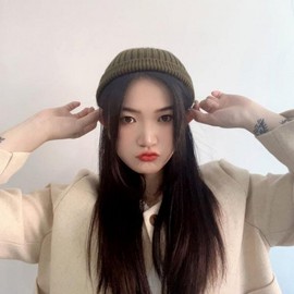 Short beanie (khaki) watch cap knit