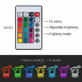 Masshomi Cute Pet Dog Doggy Puppy for Kid Labrador 3D Visual Night Light Illusion RGB 16 Color Change USB Charge Base Touch Remote Control Portable Battery Powered Christmas Boy Gift