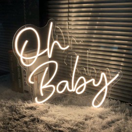 Oh Baby Neon Signs-Transparent Acrylic with Dimmers Light Up Lights Signs Indoor Bedroom Room Decor Wall Led Neon Sign 22.2×20.9 in Bar Christmas Party Wedding Girl Boy Living Room Office Warm White