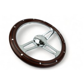 New World Motoring 14" 6 hole Mahogany Wood Chrome spoke Steering Wheel,Horn button Chevy Ford GMC