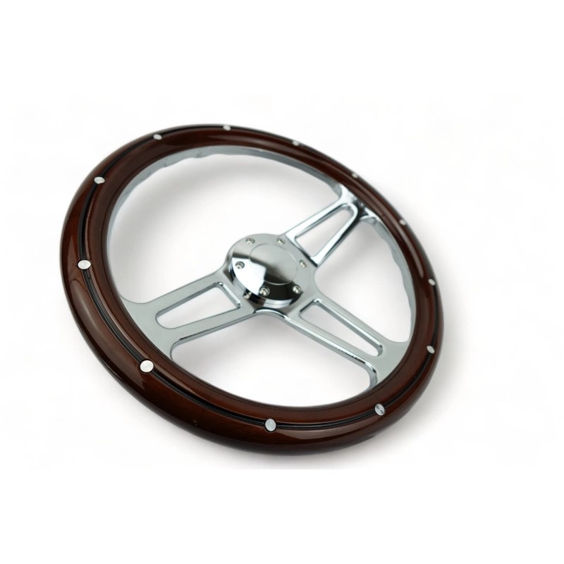 New World Motoring 14" 6 hole Mahogany Wood Chrome spoke